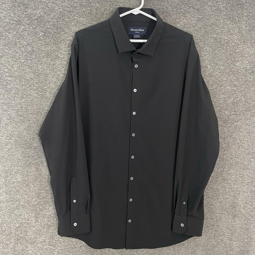 Mizzen+Main Leeward Dress Shirt Mens XLT Black Trim Tall Stretch Long Sleeve